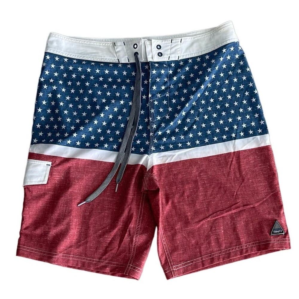 Trinity Flag Pattern Board Shorts, Size 34